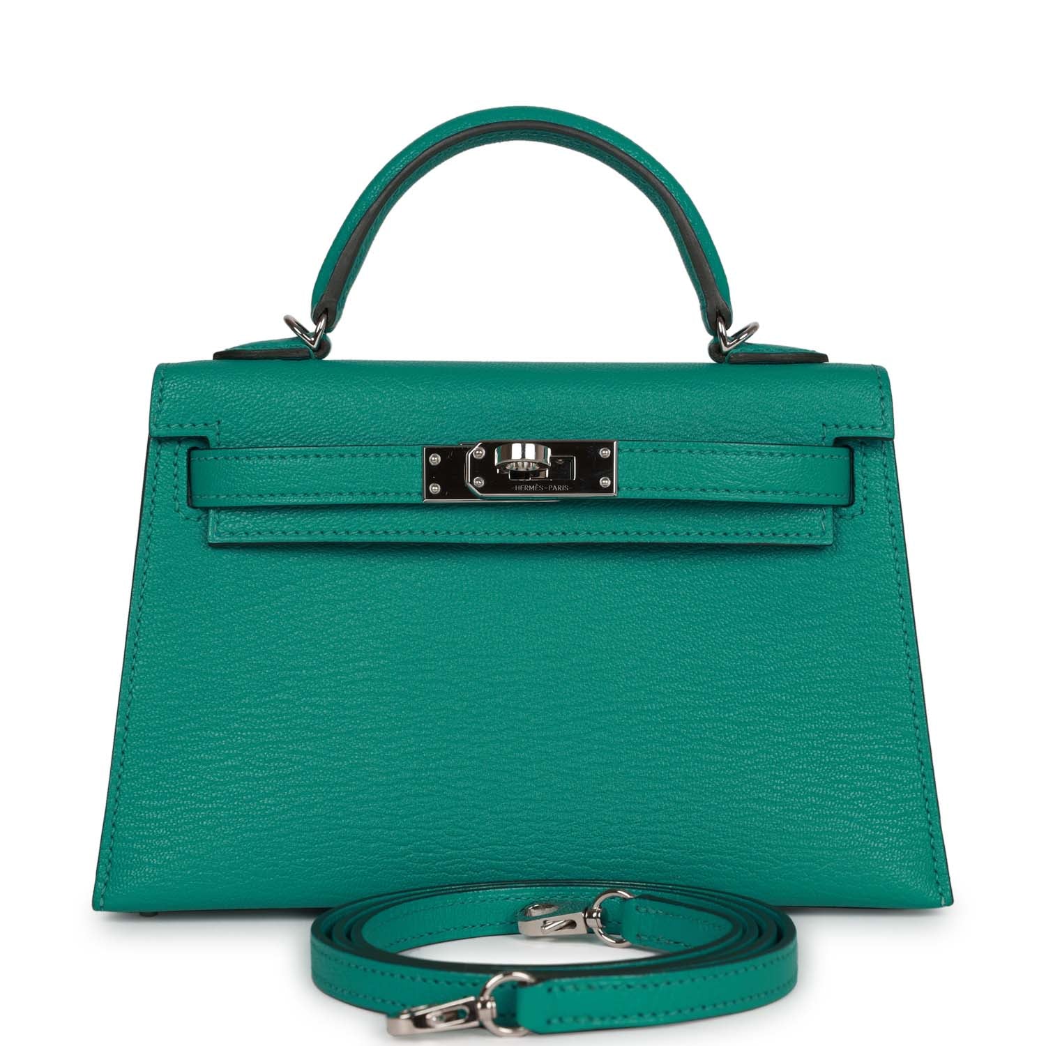 Hermes Kelly Verso Vert Verone Verso Chevre Palladium Travel Bag