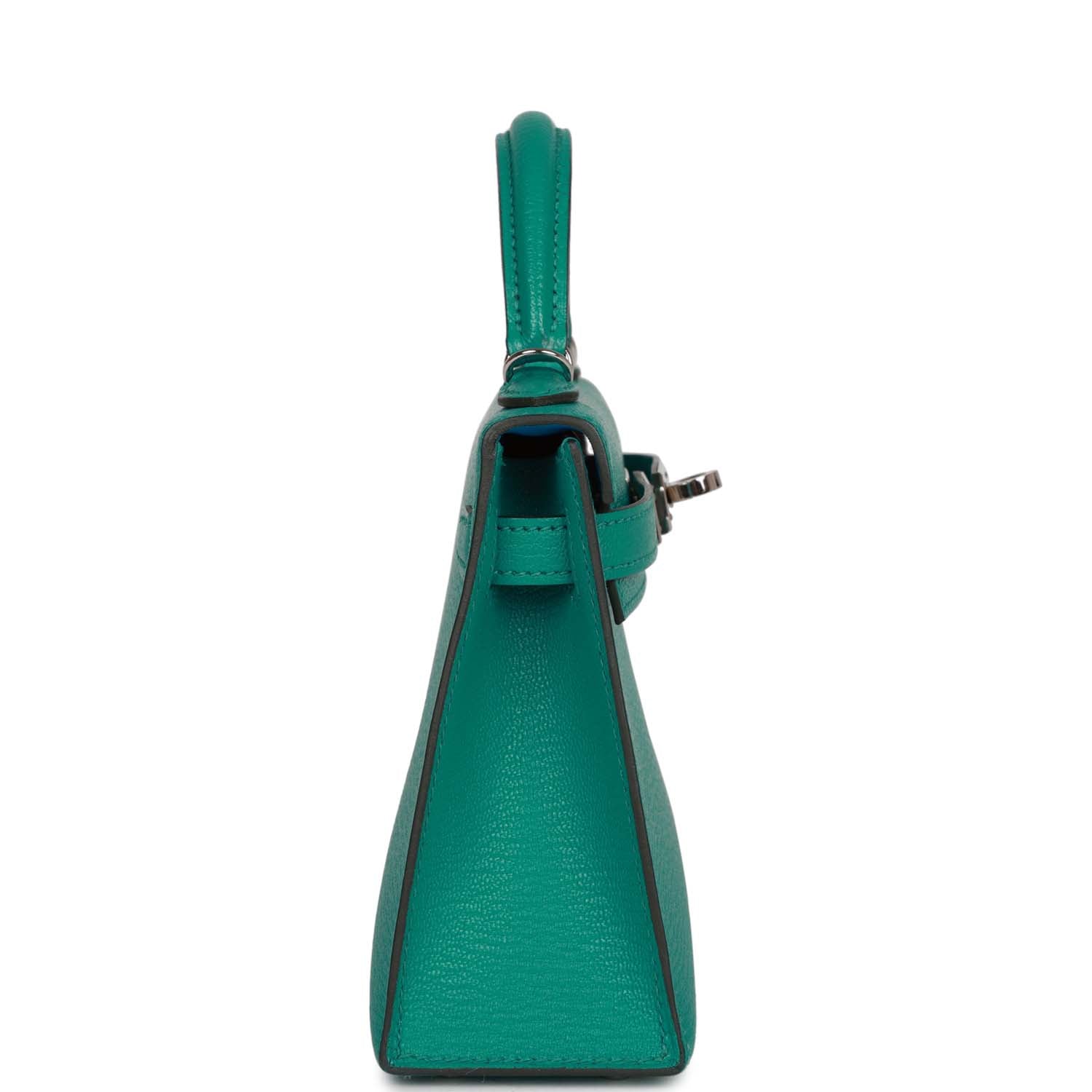 Hermes Kelly Verso Vert Verone Verso Chevre Palladium Travel Bag