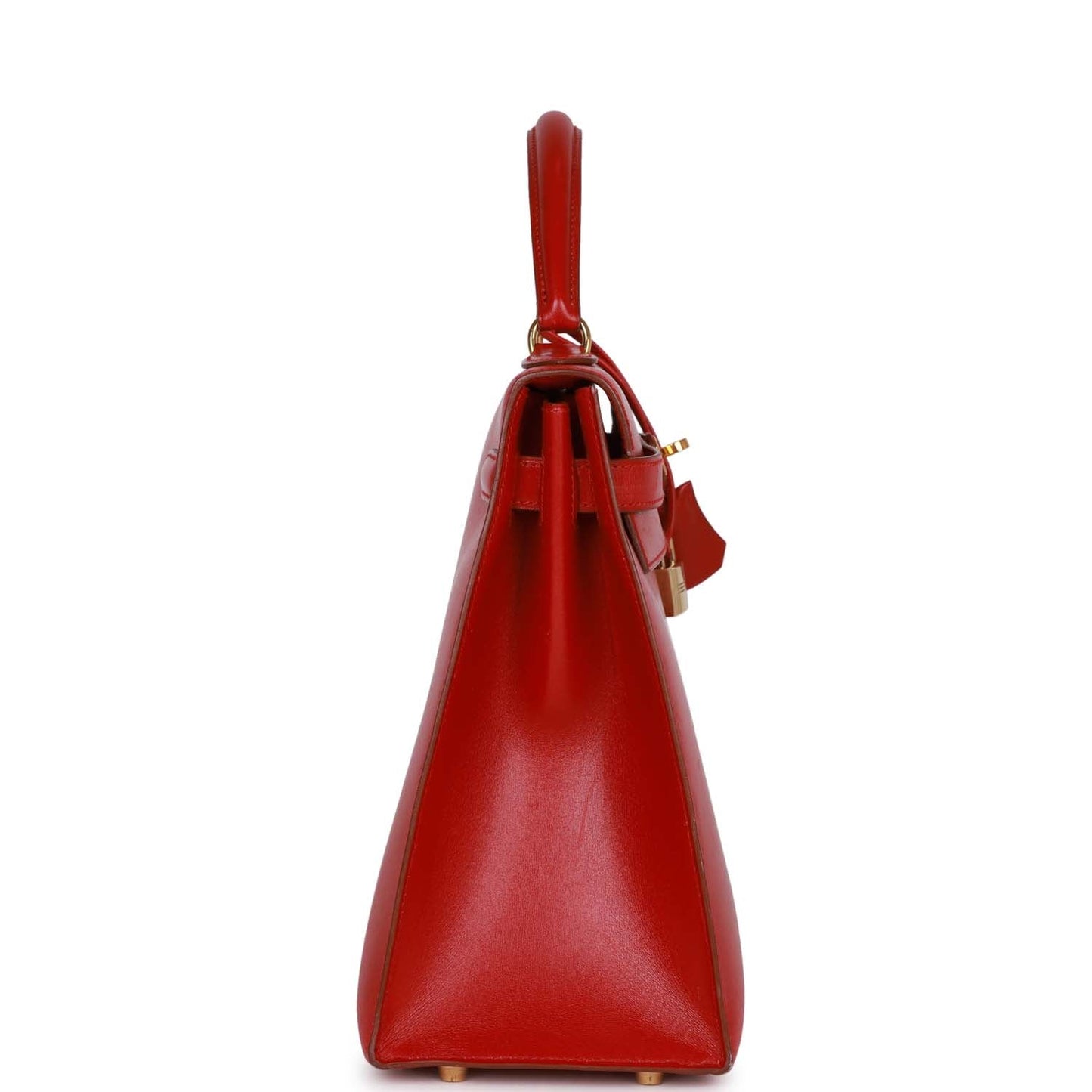 Hermes Kelly Sellier Rouge Vif Box Hardware Handbag Gold Travel Bag