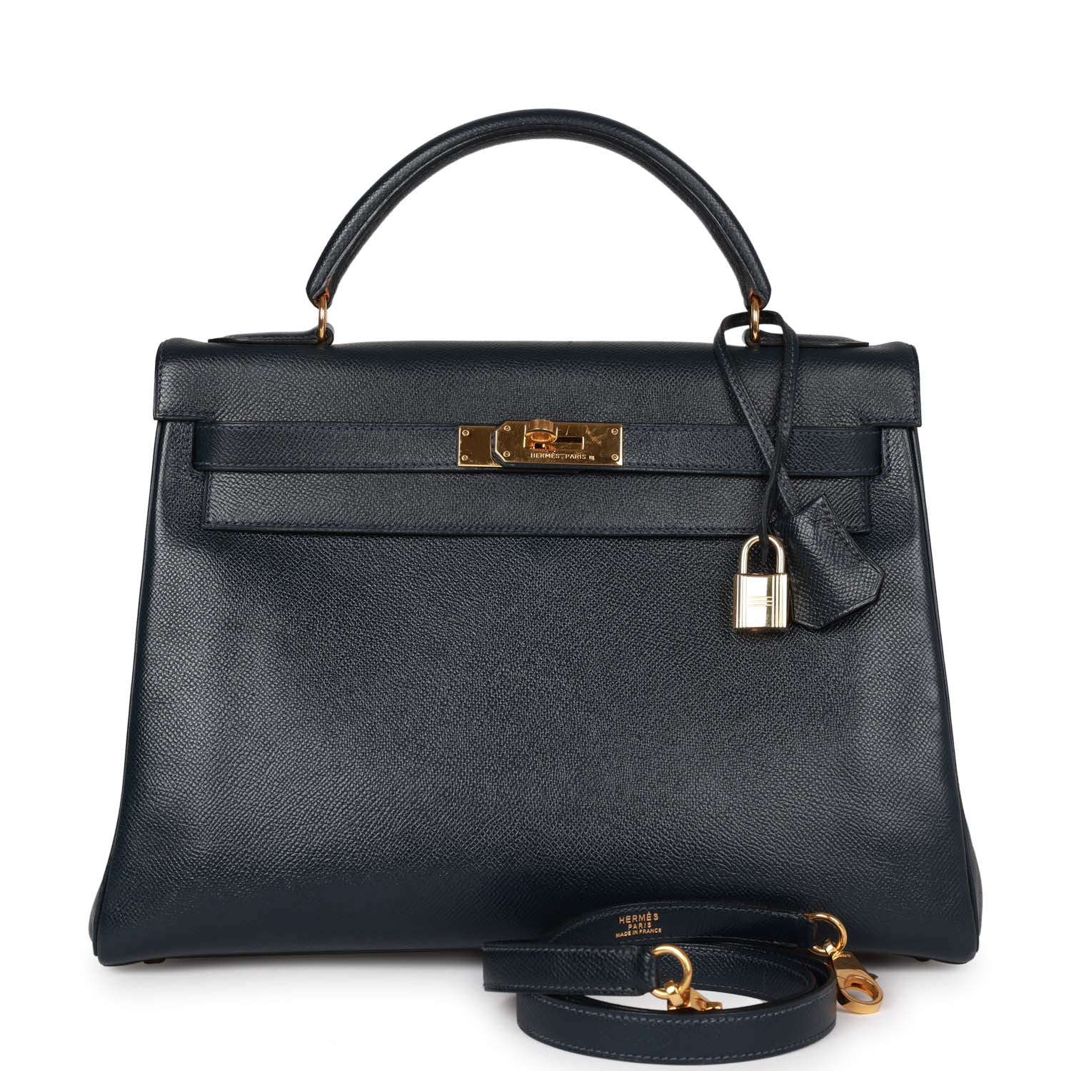 Hermes Kelly Retourne Bleu Marine Courchevel Hardware Handbag Gold Travel Bag