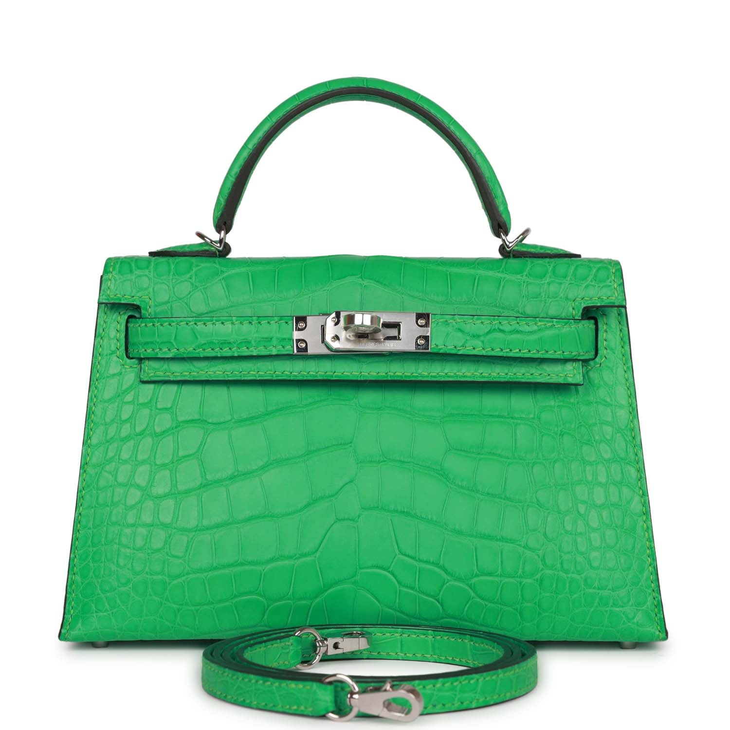 Hermes Kelly Sellier Vert Comics Matte Alligator Palladium Travel Bag