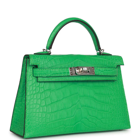Hermes Kelly Sellier Vert Comics Matte Alligator Palladium Hardware Travel Bag