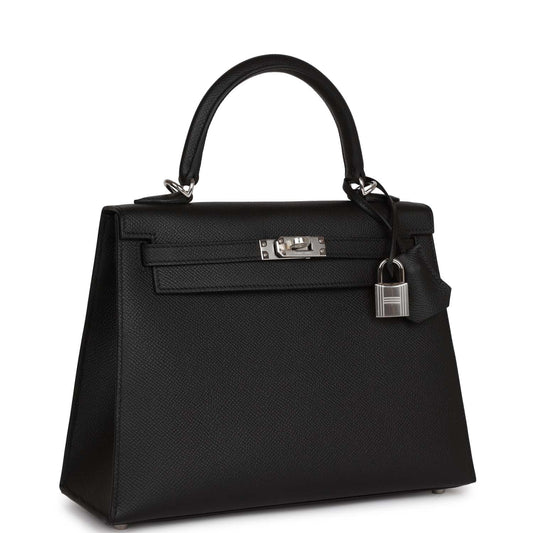 Hermes Kelly Sellier Epsom Palladium Hardware Handbag Black Travel Bag Hardware 10