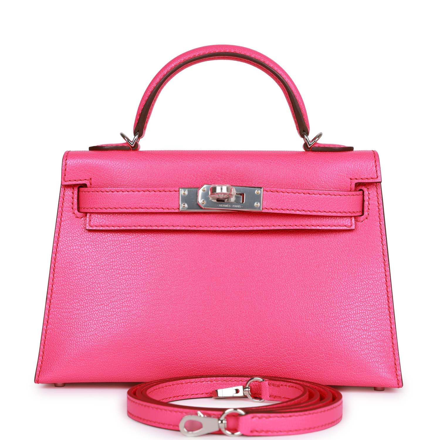 Hermes Kelly Sellier Rose Pop Chevre Chamkila Palladium Travel Bag