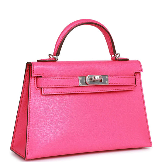 Hermes Kelly Sellier Rose Pop Chevre Chamkila Palladium Travel Bag