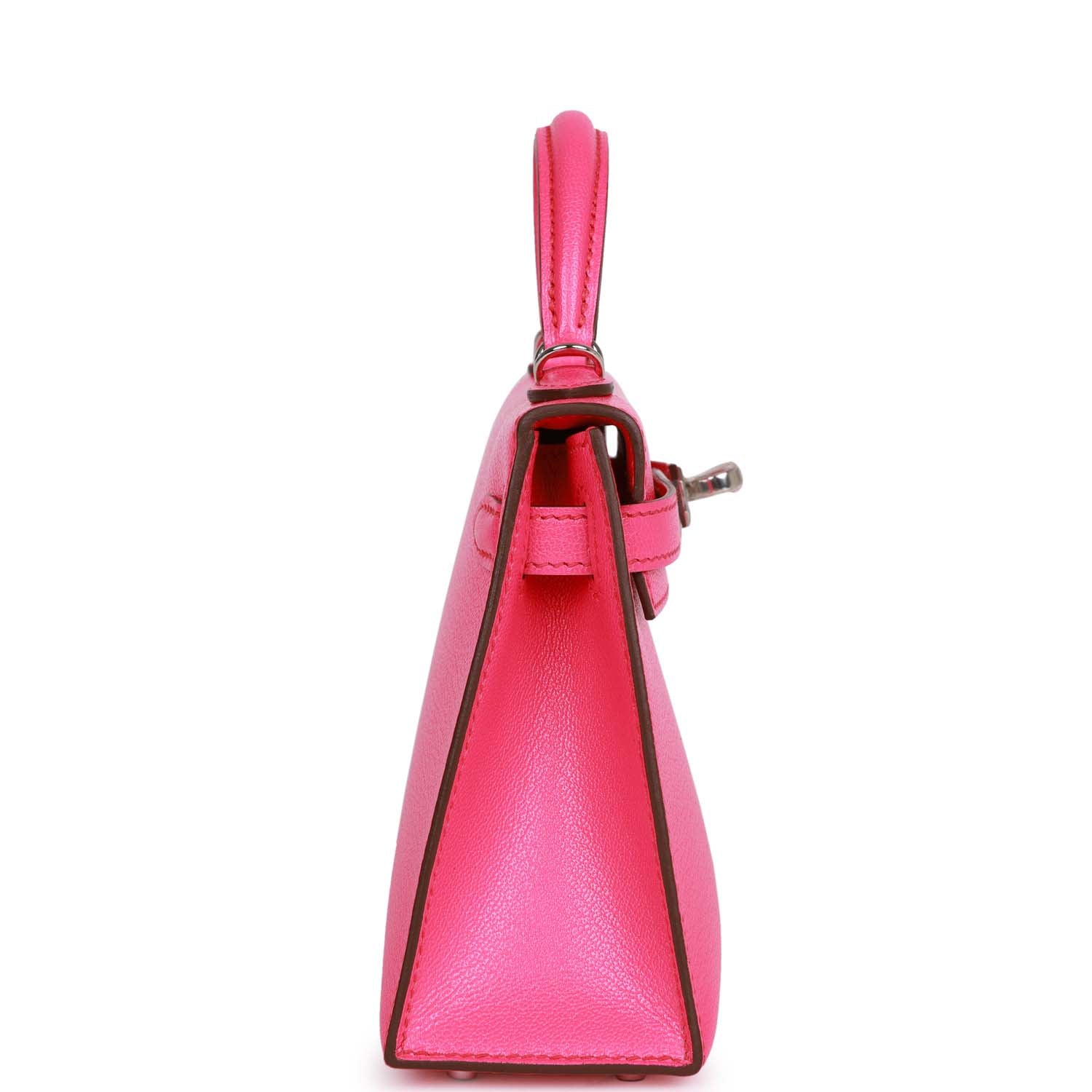 Hermes Kelly Sellier Rose Pop Chevre Chamkila Palladium Travel Bag