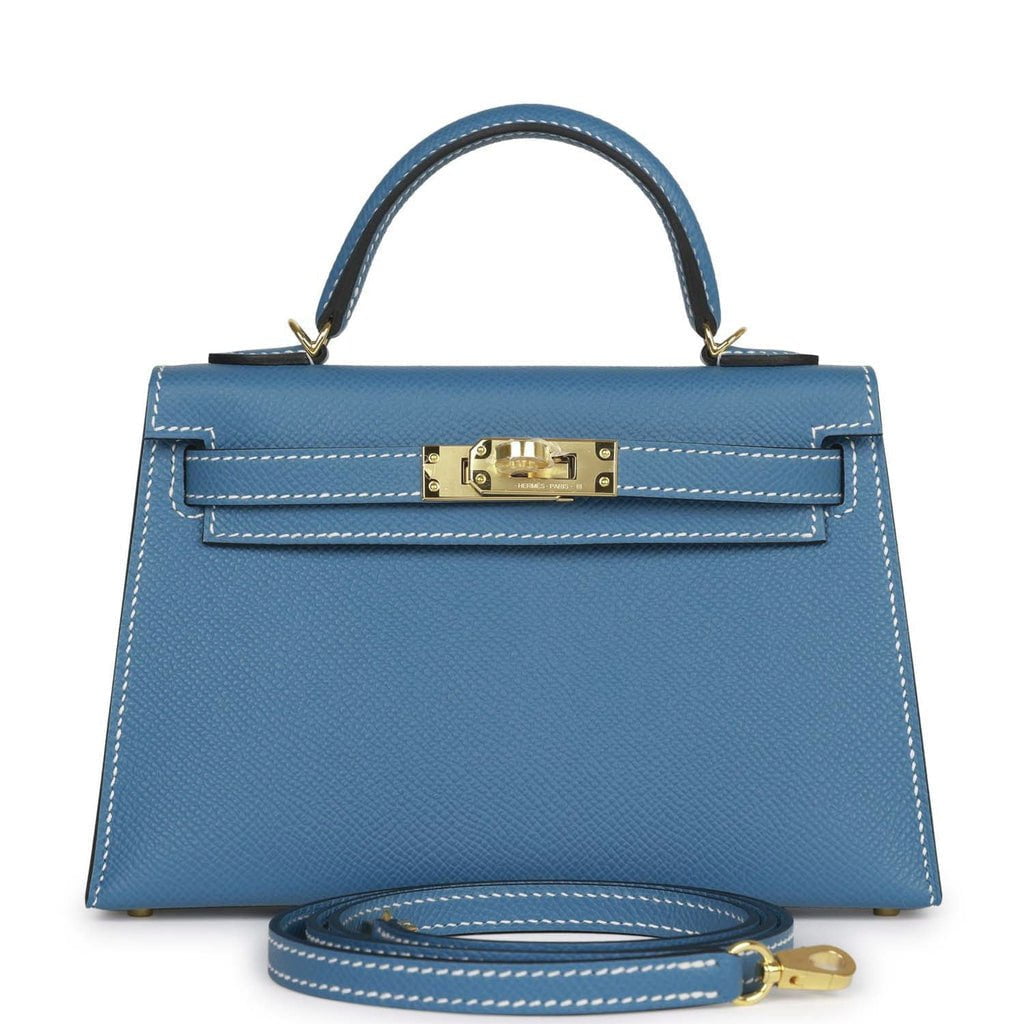 Hermes Kelly Sellier Jean Epsom Hardware Handbag Blue Gold Travel Bag