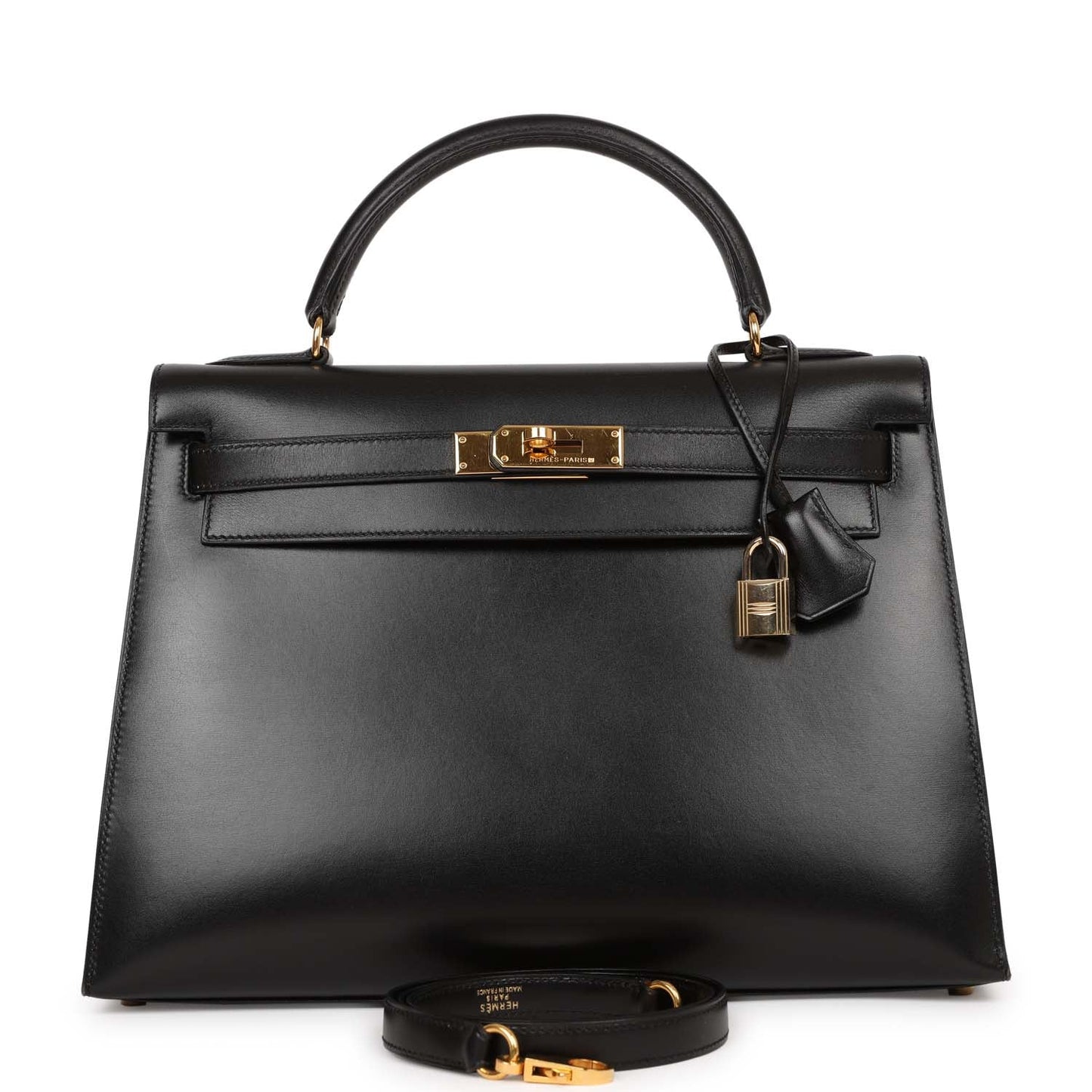 Hermes Kelly Sellier Box Hardware Handbag Black Gold Travel Bag Gold Hardware