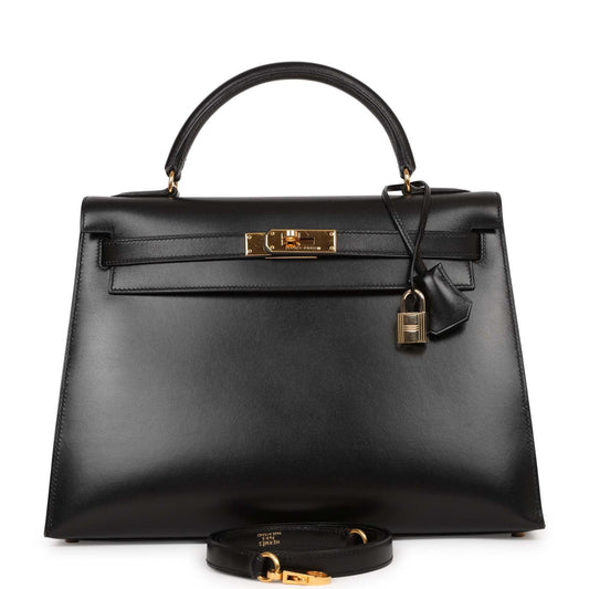 Hermes Kelly Sellier Box Hardware Handbag Black Gold Travel Bag Gold Hardware