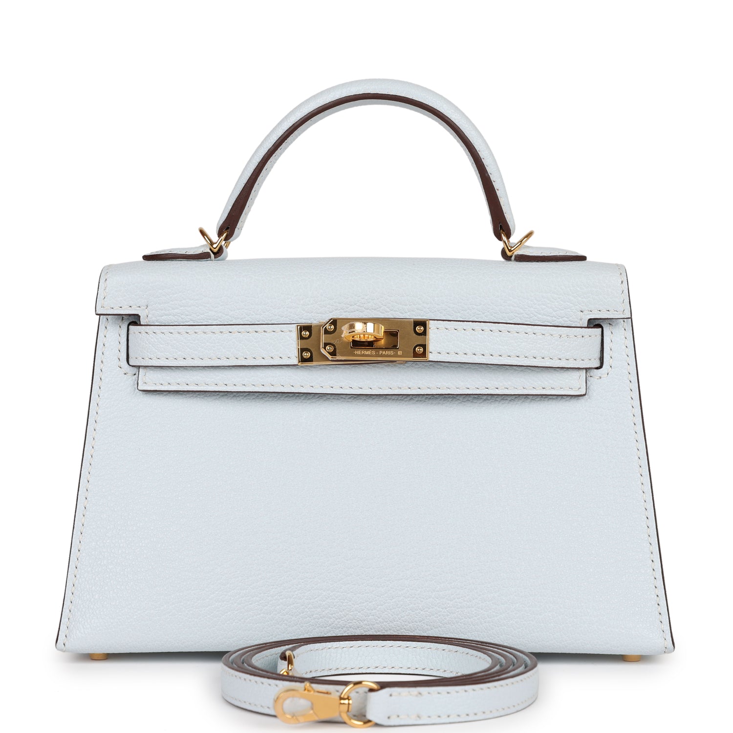 Hermes Kelly Sellier Bleu Brume Chevre Hardware Handbag Gold Travel Bag Hardware 3
