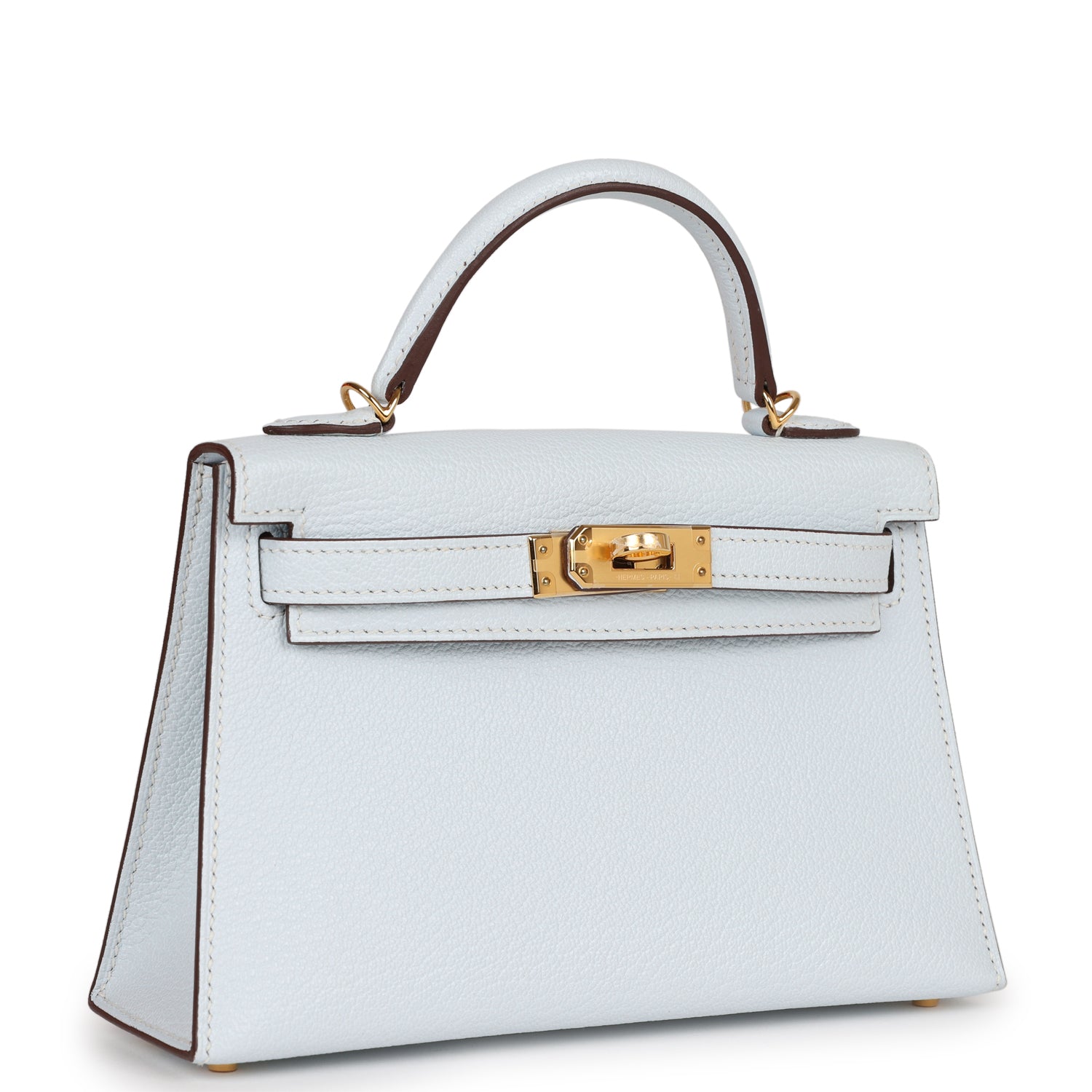 Hermes Kelly Sellier Bleu Brume Chevre Hardware Handbag Gold Travel Bag Hardware 3