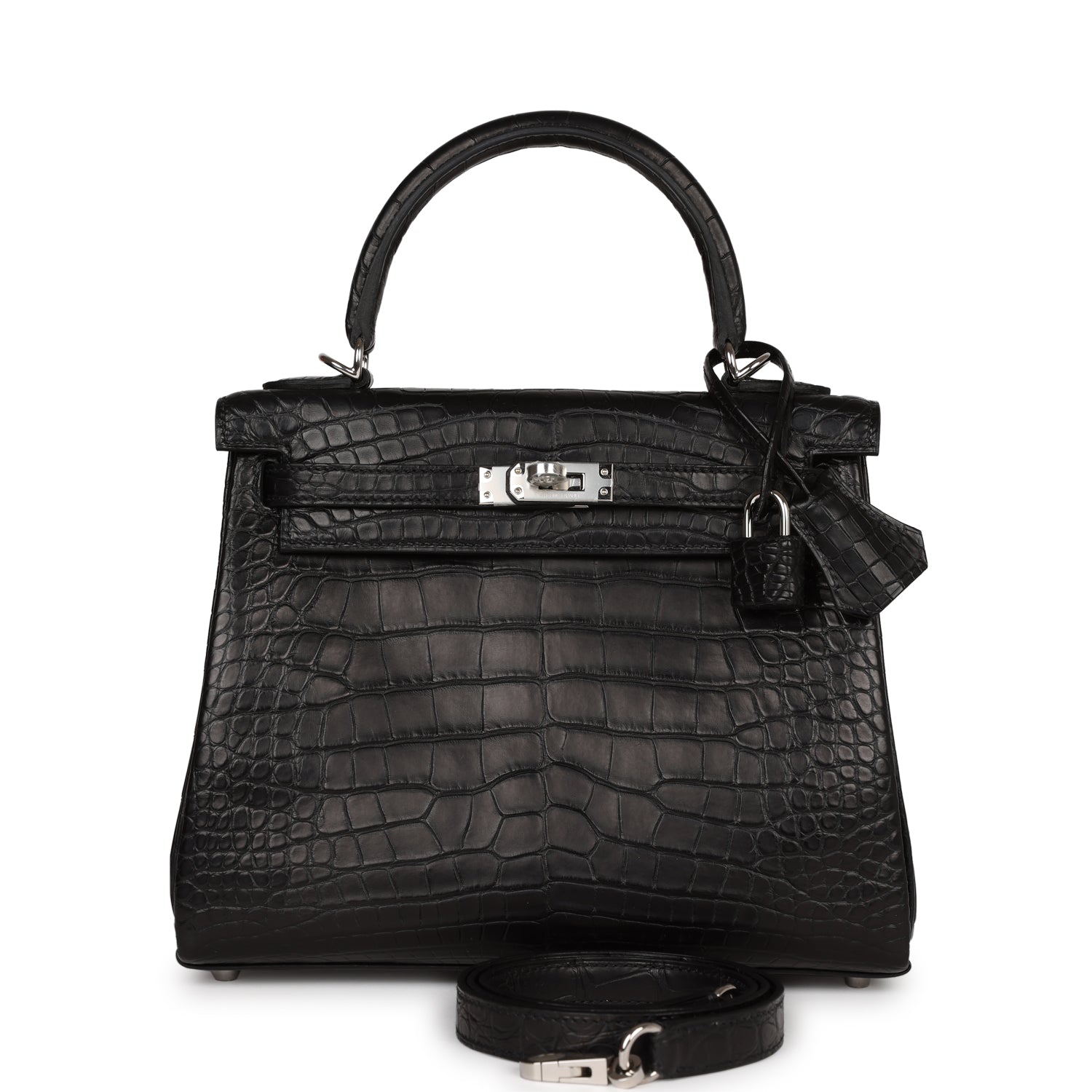 Hermes Kelly Retourne Matte Alligator Palladium Hardware Handbag Black Travel Bag