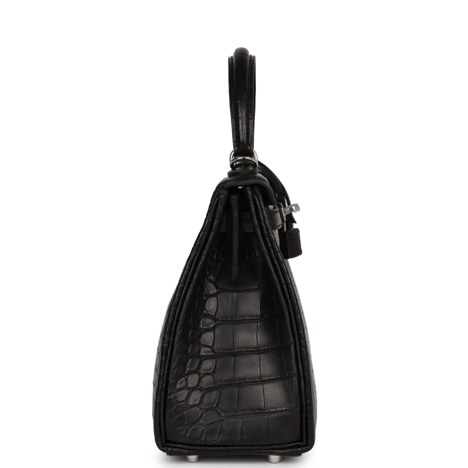 Hermes Kelly Retourne Matte Alligator Palladium Hardware Handbag Black Travel Bag