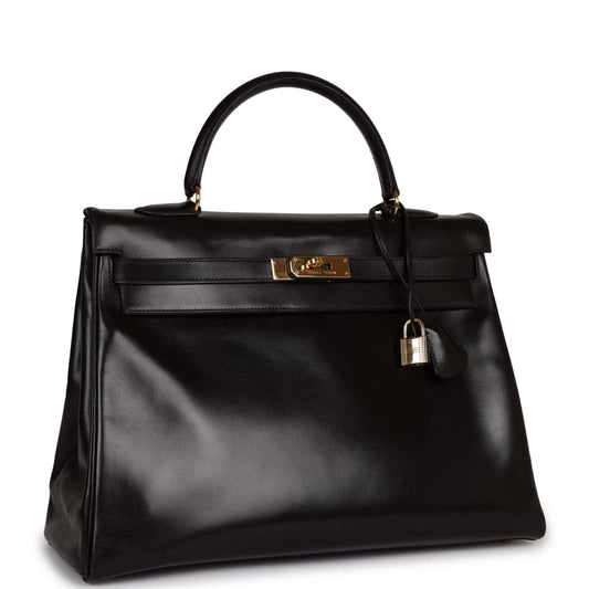 Hermes Kelly Retourne Box Hardware Handbag Black Gold Travel Bag