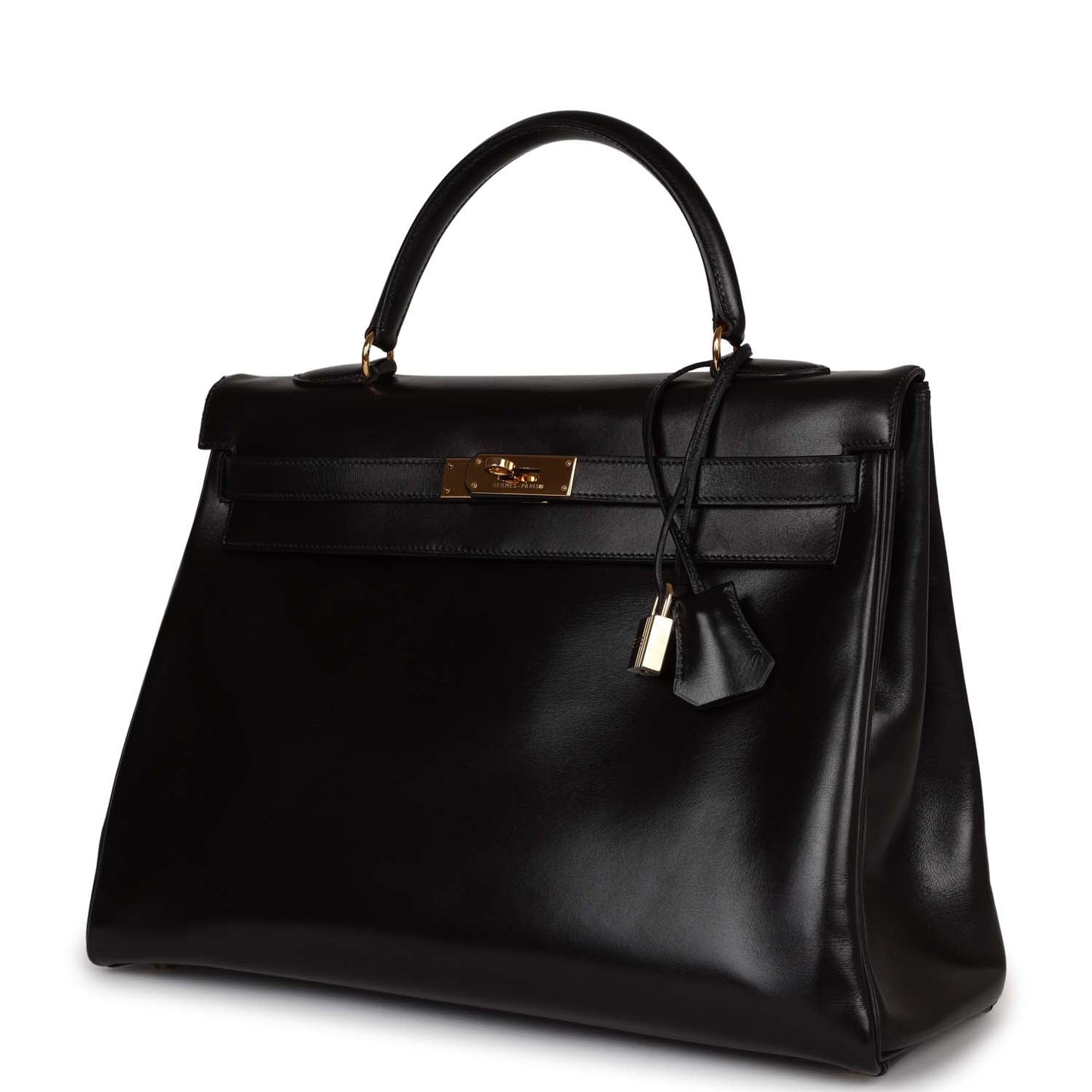 Hermes Kelly Retourne Box Hardware Handbag Black Gold Travel Bag
