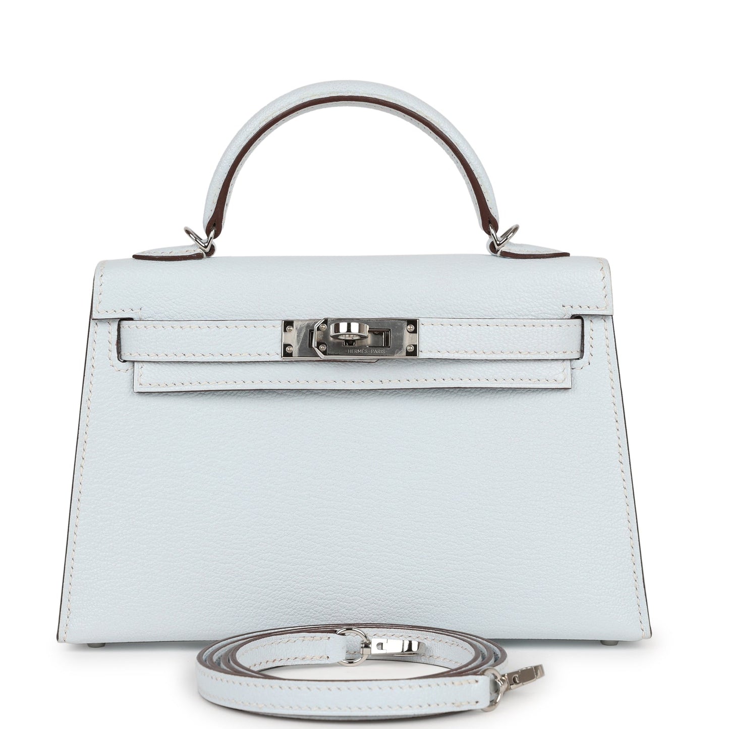 Hermes Kelly Sellier Bleu Brume Chevre Palladium Hardware Travel Bag