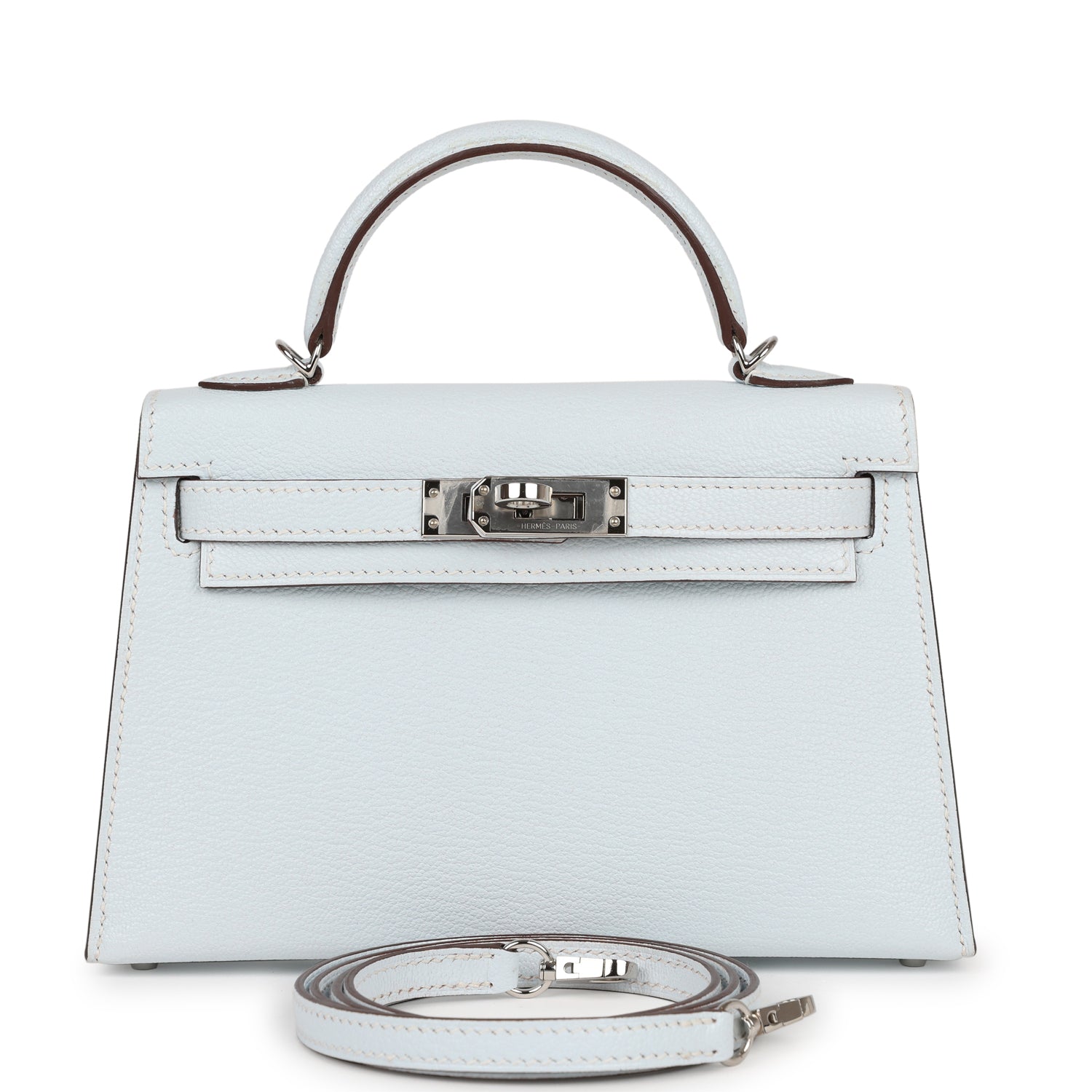 Hermes Kelly Sellier Bleu Brume Chevre Palladium Hardware Travel Bag