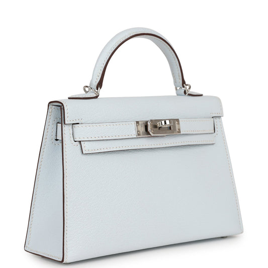 Hermes Kelly Sellier Bleu Brume Chevre Palladium Hardware Travel Bag Palladium Hardware