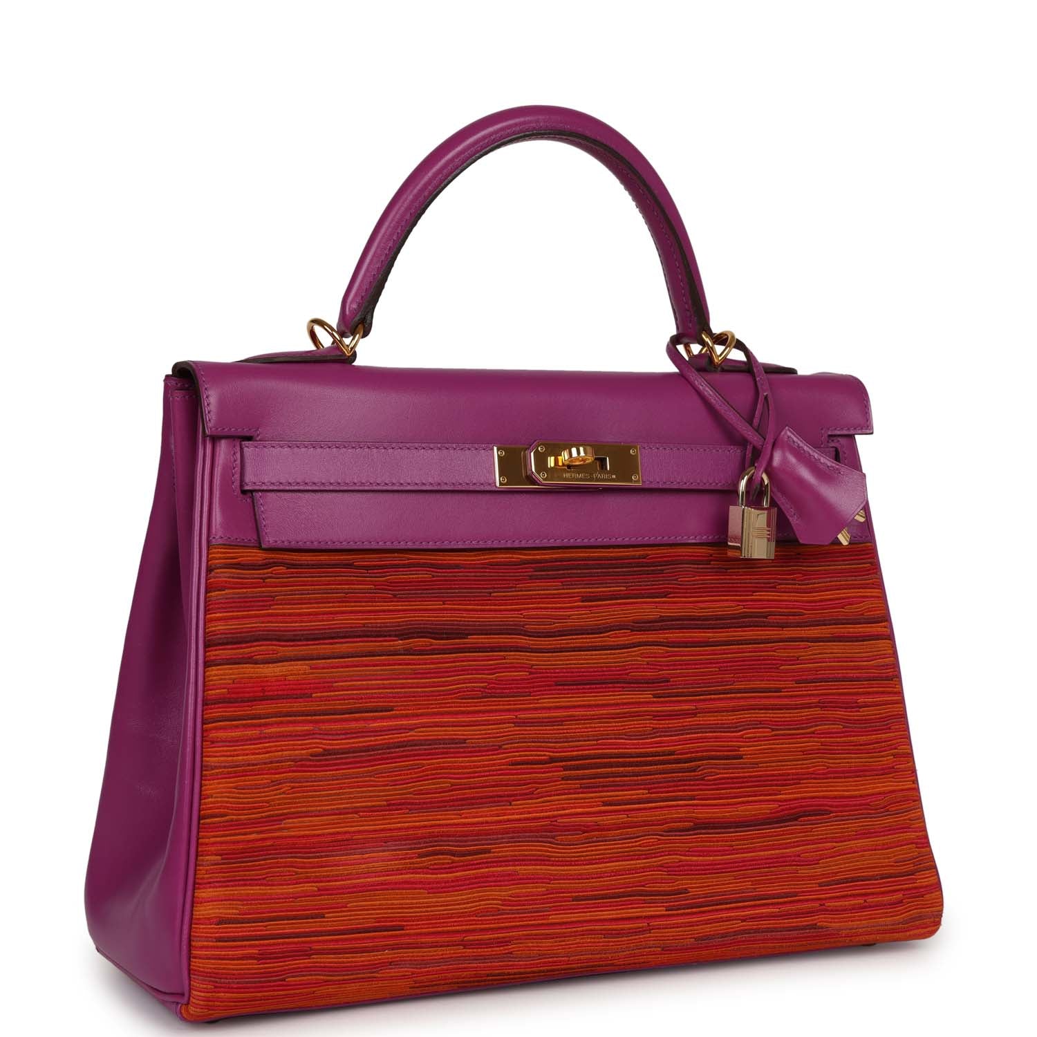 Hermes Kelly Retourne Vibrato Cyclamen Box Hardware Handbag Gold Travel Bag