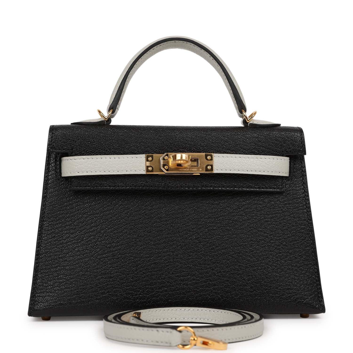 Hermes Hss Kelly Sellier And Gris Perle Chevre Mysore Black Gold Travel Bag