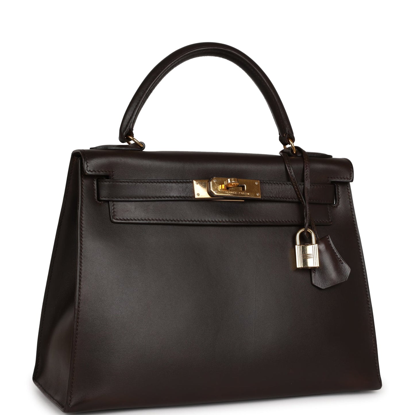 Hermes Luxury Kelly Sellier Chocolate Box Hardware Handbag Gold Travel Bag