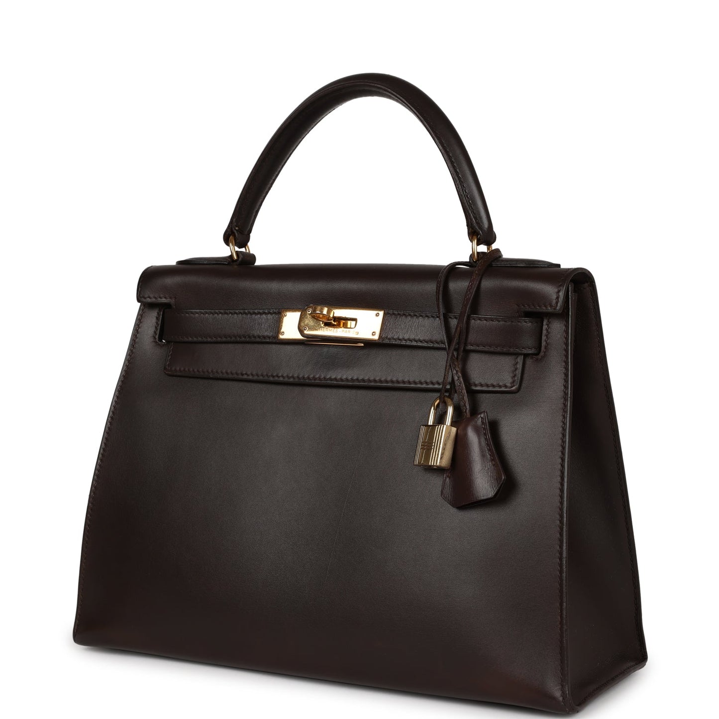 Hermes Luxury Kelly Sellier Chocolate Box Hardware Handbag Gold Travel Bag