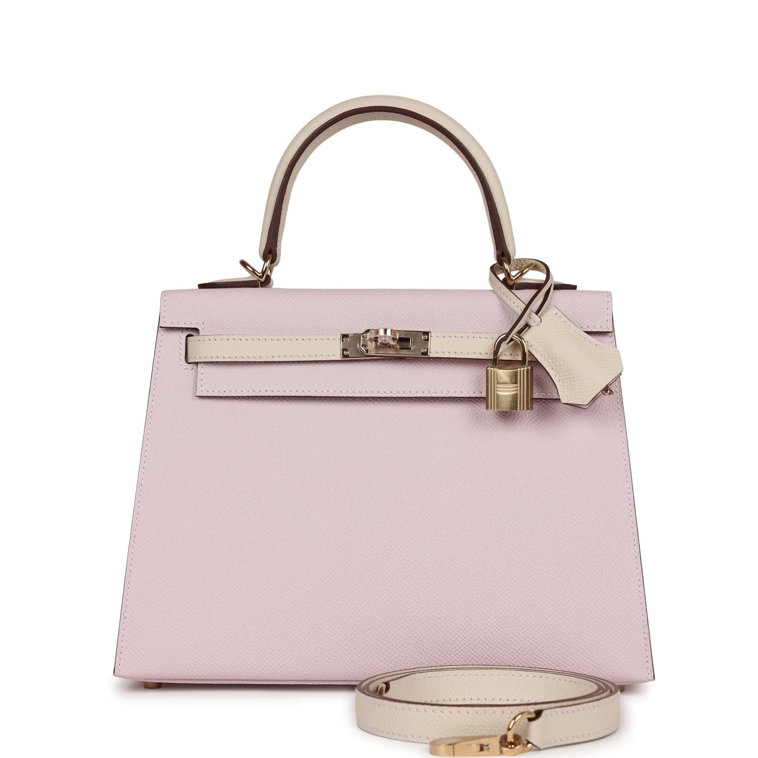 Hermes Kelly Sellier Mauve Pale And Craie Epsom Travel Bag