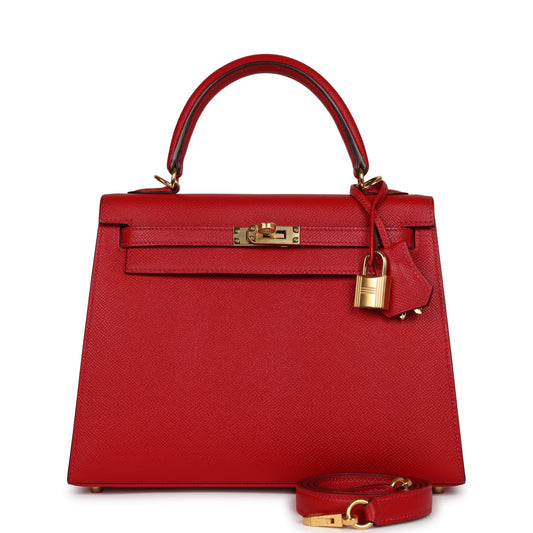 Hermes Kelly Sellier Rouge Cas Ue Epsom Hardware Gold Travel Bag