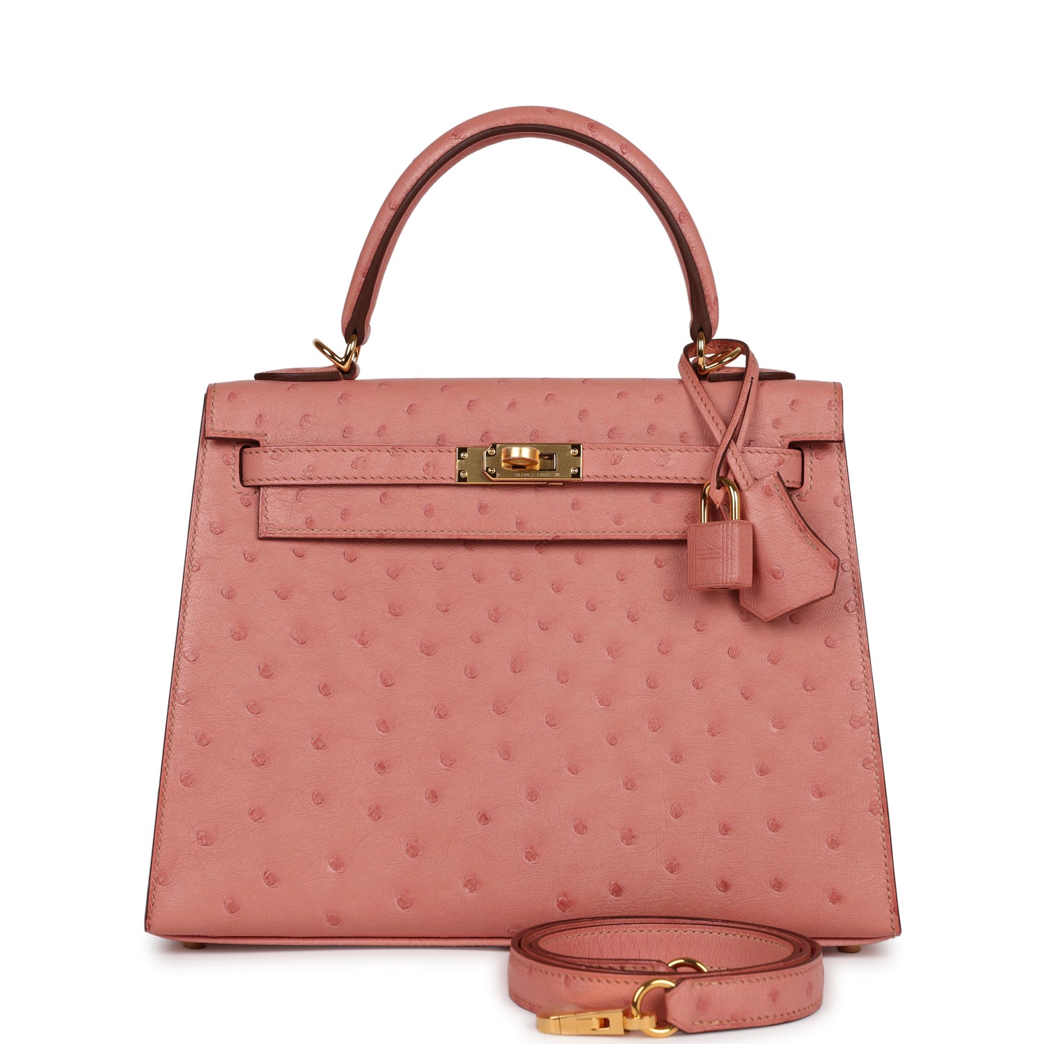 Hermes Kelly Sellier Terre Cuite Ostrich Hardware Handbag Gold Travel Bag