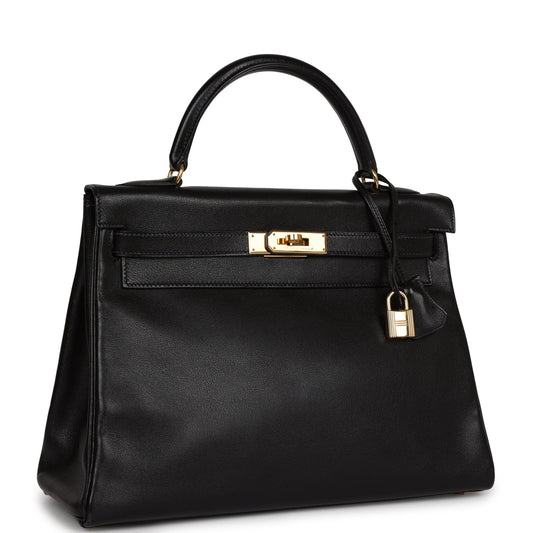 Hermes Kelly Retourne Gulliver Hardware Handbag Black Gold Travel Bag