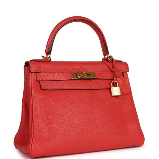 Hermes Top Quality Luxury Kelly Retourne Rouge Pivoine Gold Travel Bag