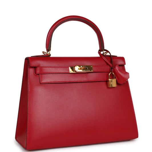 Hermes Top Quality Luxury Kelly Sellier Rouge Vif Gold Travel Bag