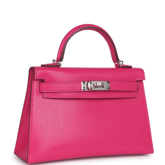 Hermes Kelly Rose Extreme Chevre Chamkila Palladium Hardware Handbag Travel Bag