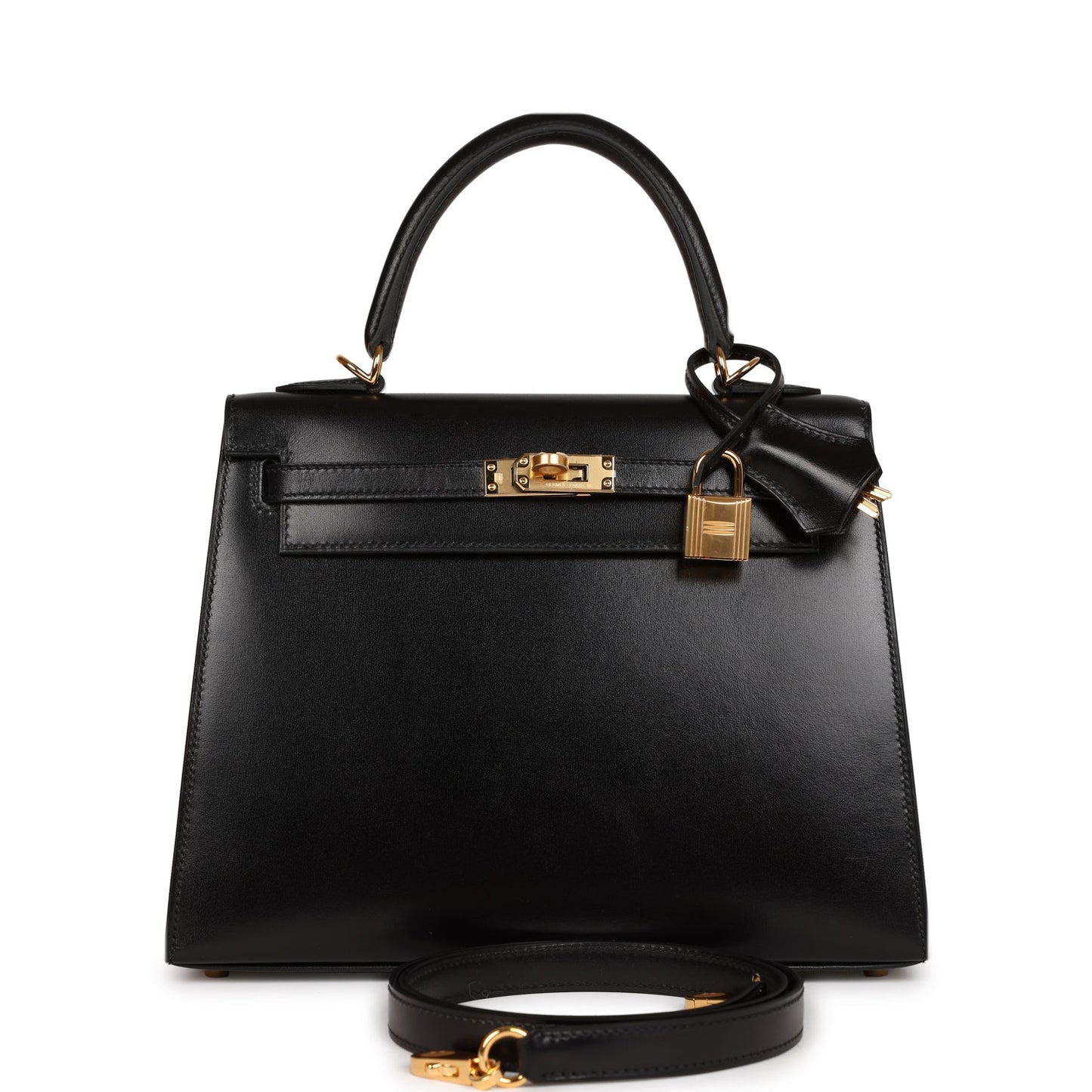 Hermes Kelly Sellier Box Hardware Handbag Black Gold Travel Bag 6