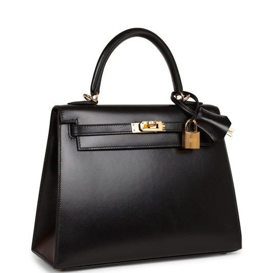 Hermes Kelly Sellier Box Hardware Handbag Black Gold Travel Bag 6