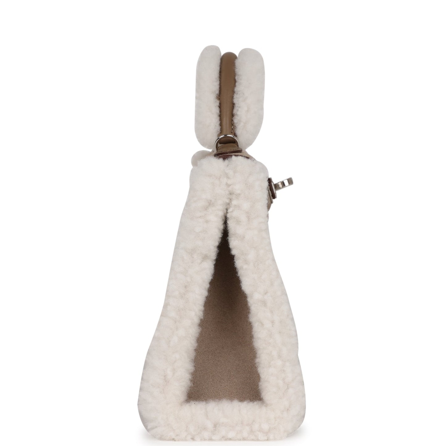 Hermes Luxury Teddy Kelly Etoupe Shearling And Swift Travel Bag