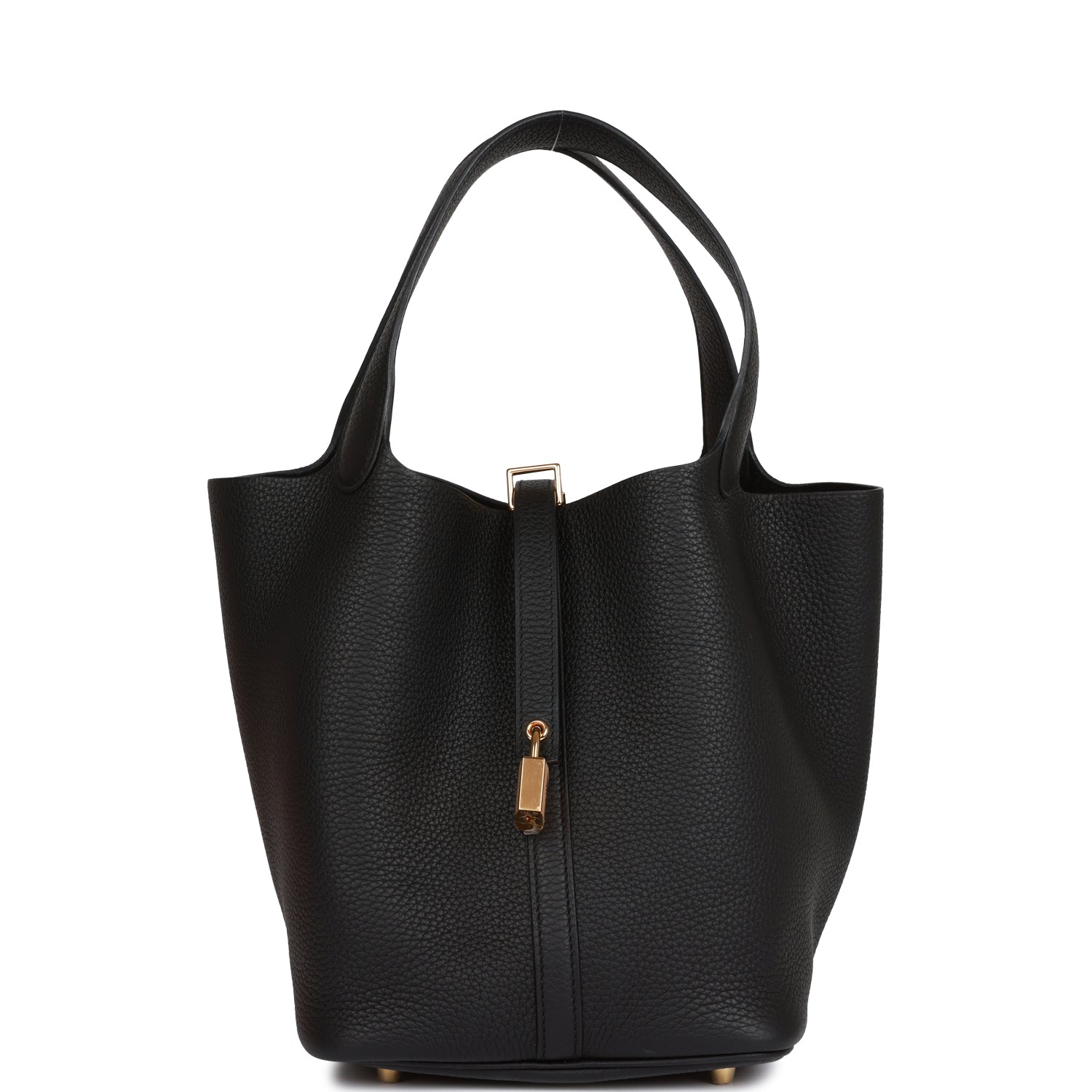 Hermes Picotin Lock Clemence Hardware Handbag Black Gold Travel Bag 6