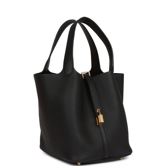 Hermes Picotin Lock Clemence Hardware Handbag Black Gold Travel Bag 6