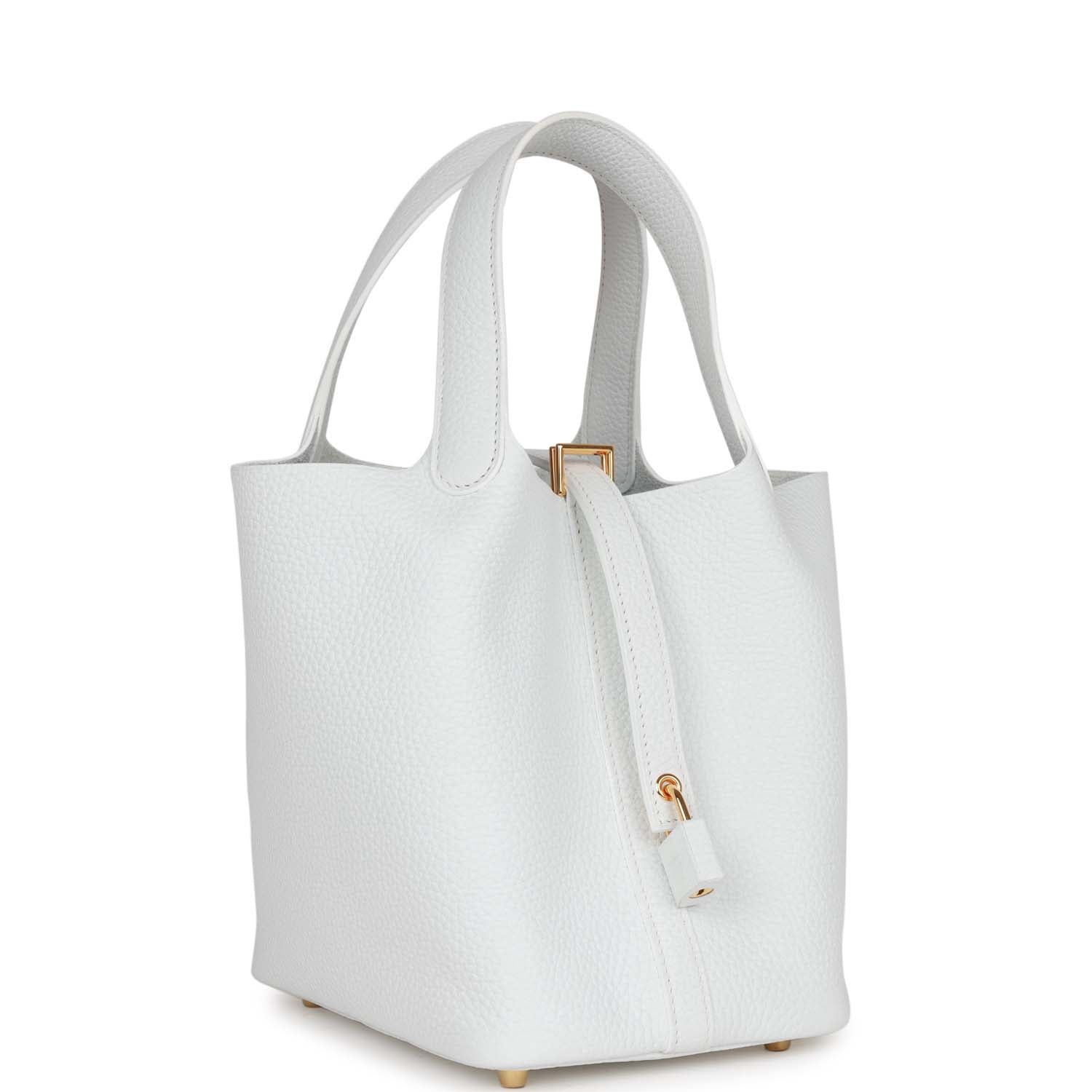 Hermes Picotin Lock Clemence Hardware Handbag White Gold Travel Bag