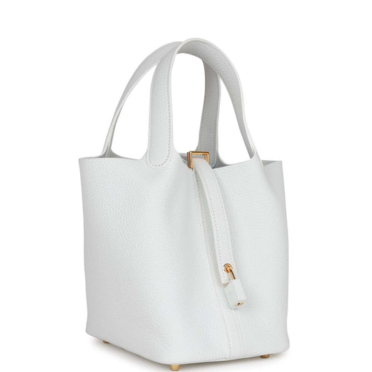 Hermes Picotin Lock Clemence Hardware Handbag White Gold Travel Bag