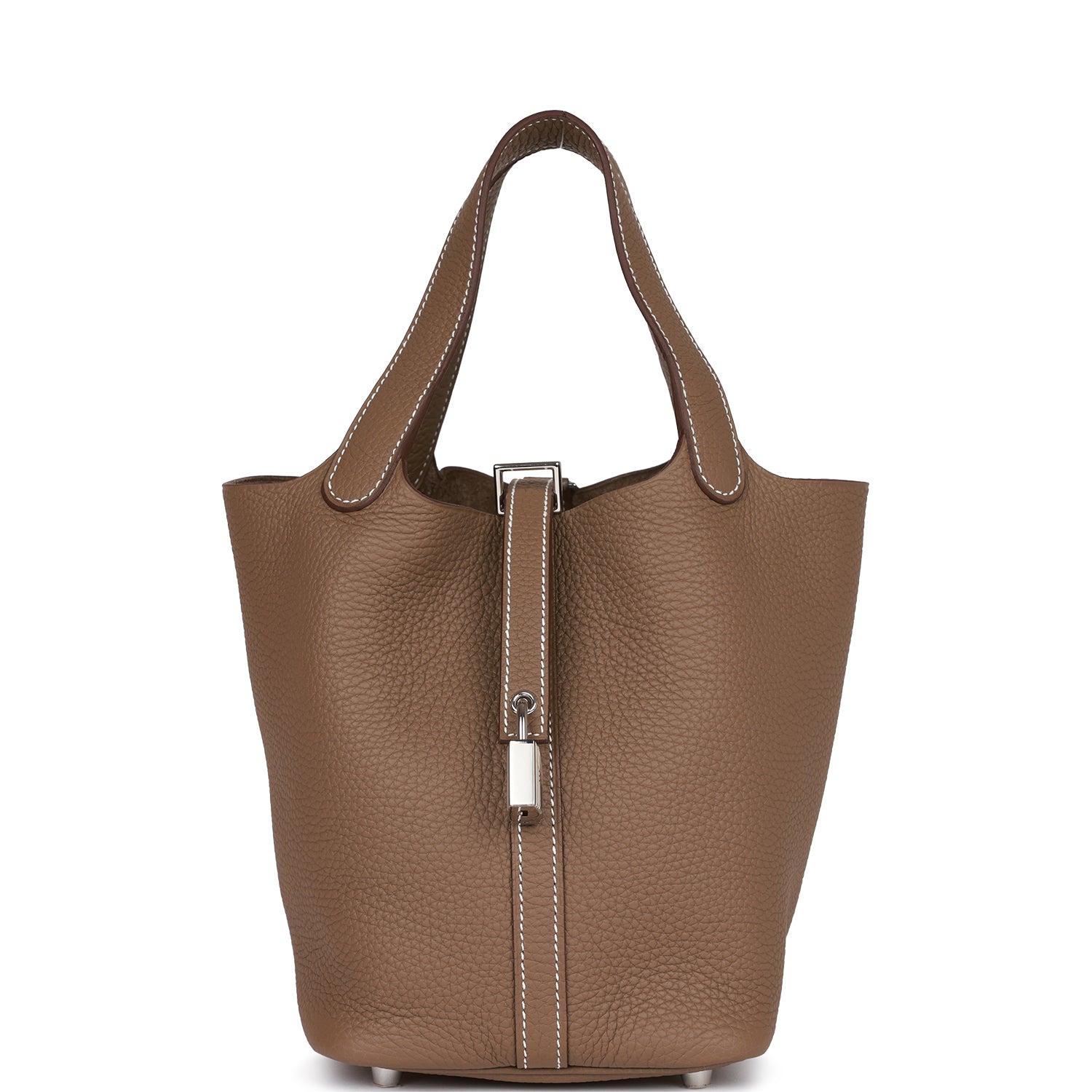 Hermes Etoupe Clemence Picotin Lock Palladium Hardware Handbag Travel Bag