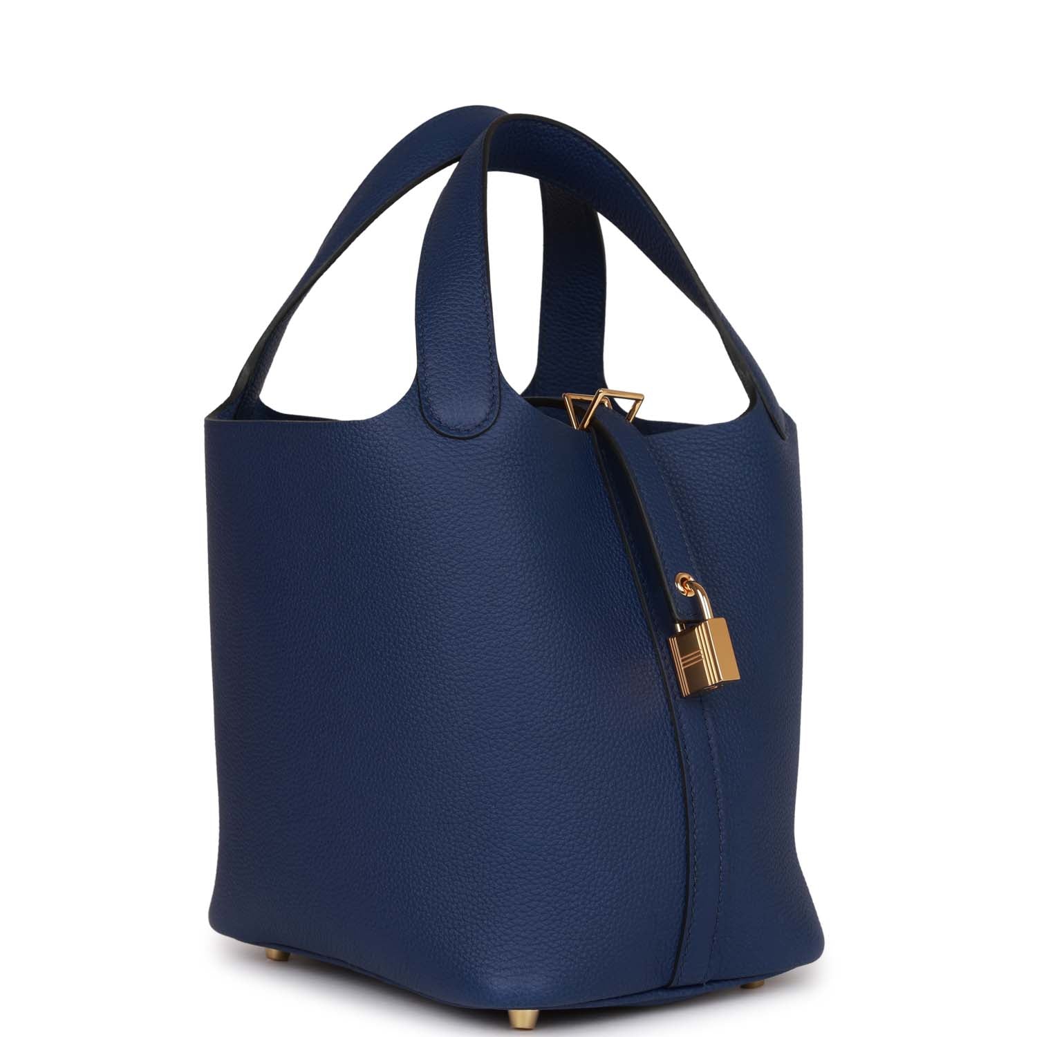 Hermes Picotin Lock Bleu Saphir Clemence Hardware Handbag Gold Travel Bag Hardware 1