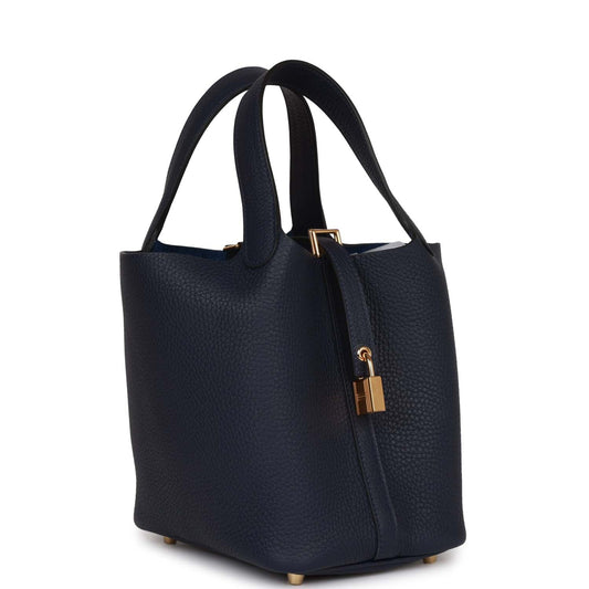 Hermes Picotin Lock Bleu Nuit Clemence Hardware Handbag Gold Travel Bag Hardware 2