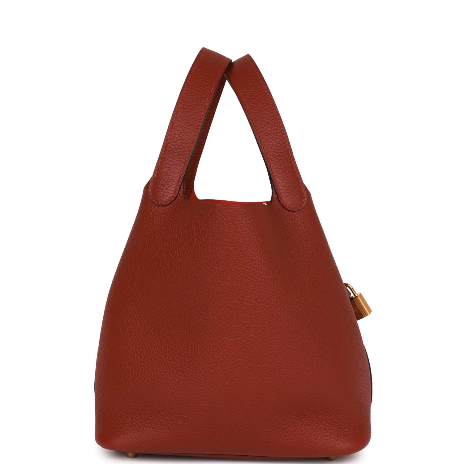 Hermes Picotin Lock Rouge Clemence Hardware Handbag Gold Travel Bag