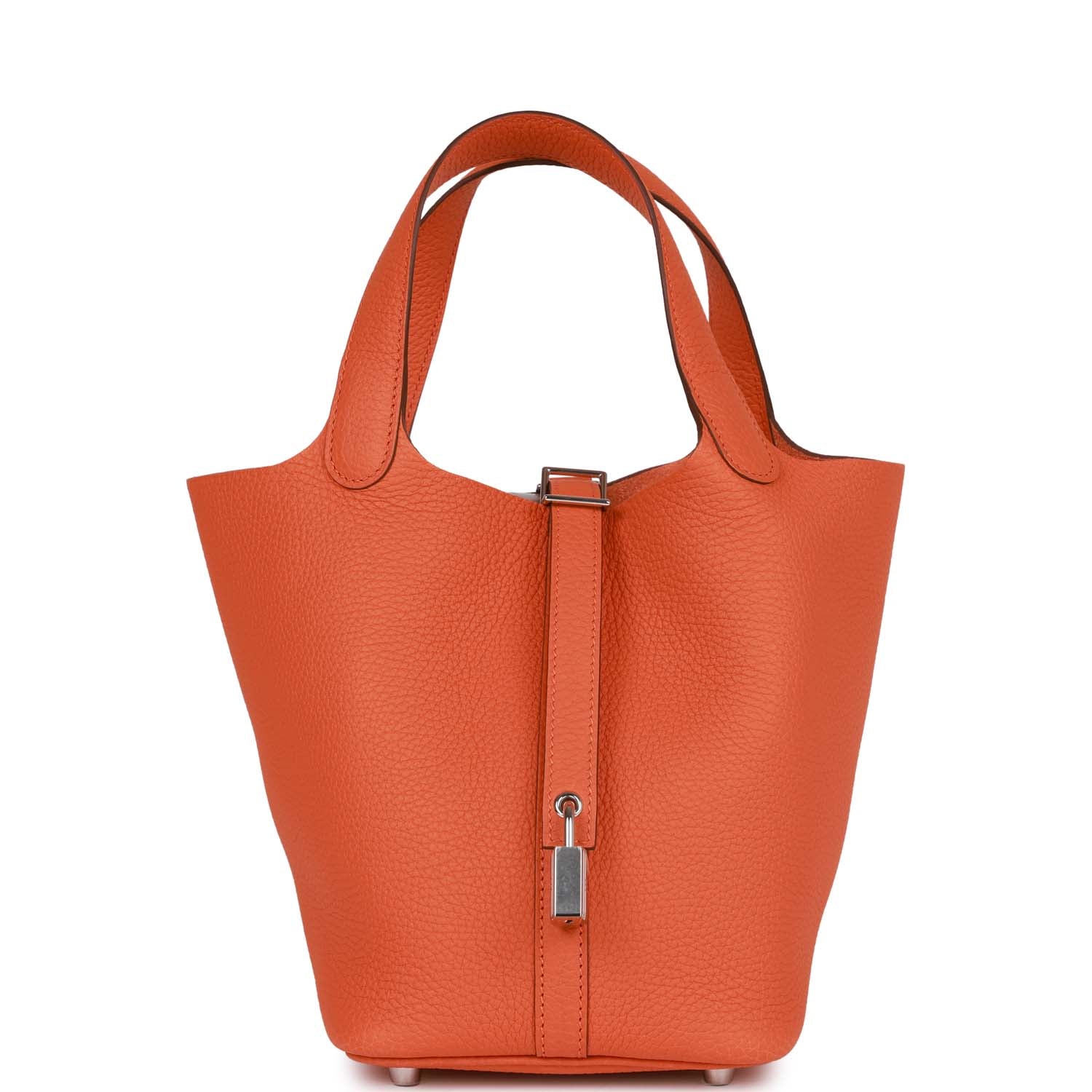 Hermes Picotin Lock Clemence Palladium Hardware Handbag Orange Travel Bag