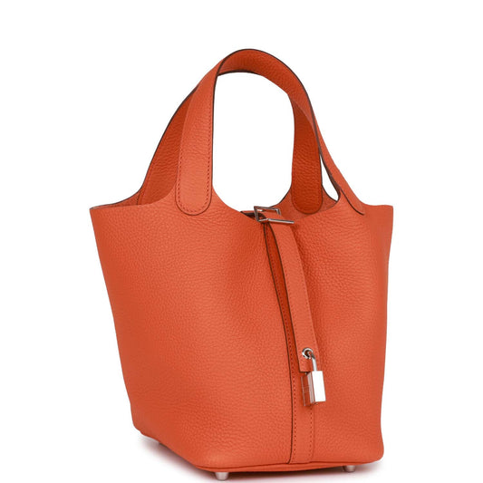 Hermes Picotin Lock Clemence Palladium Hardware Handbag Orange Travel Bag