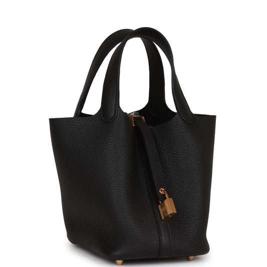 Hermes Picotin Lock Clemence Hardware Handbag Black Gold Travel Bag Hardware 4