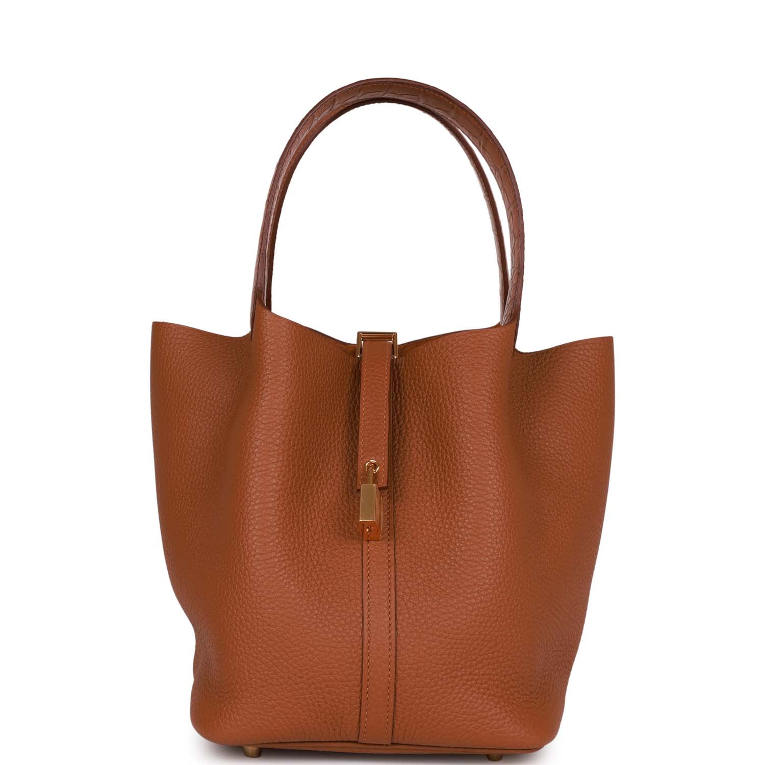 Hermes Picotin Lock Matte Alligator And Clemence Touch Gold Travel Bag