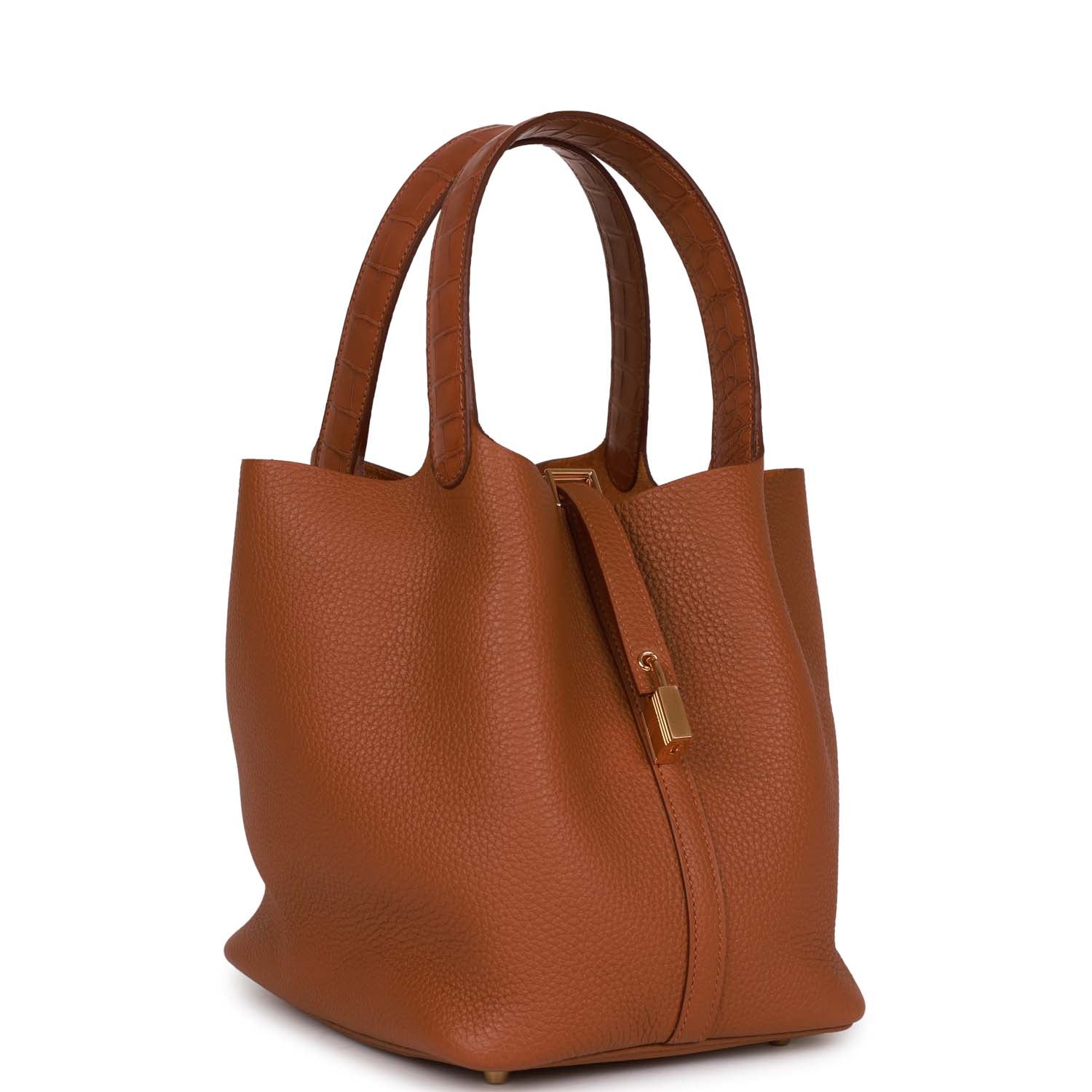Hermes Picotin Lock Matte Alligator And Clemence Touch Gold Travel Bag
