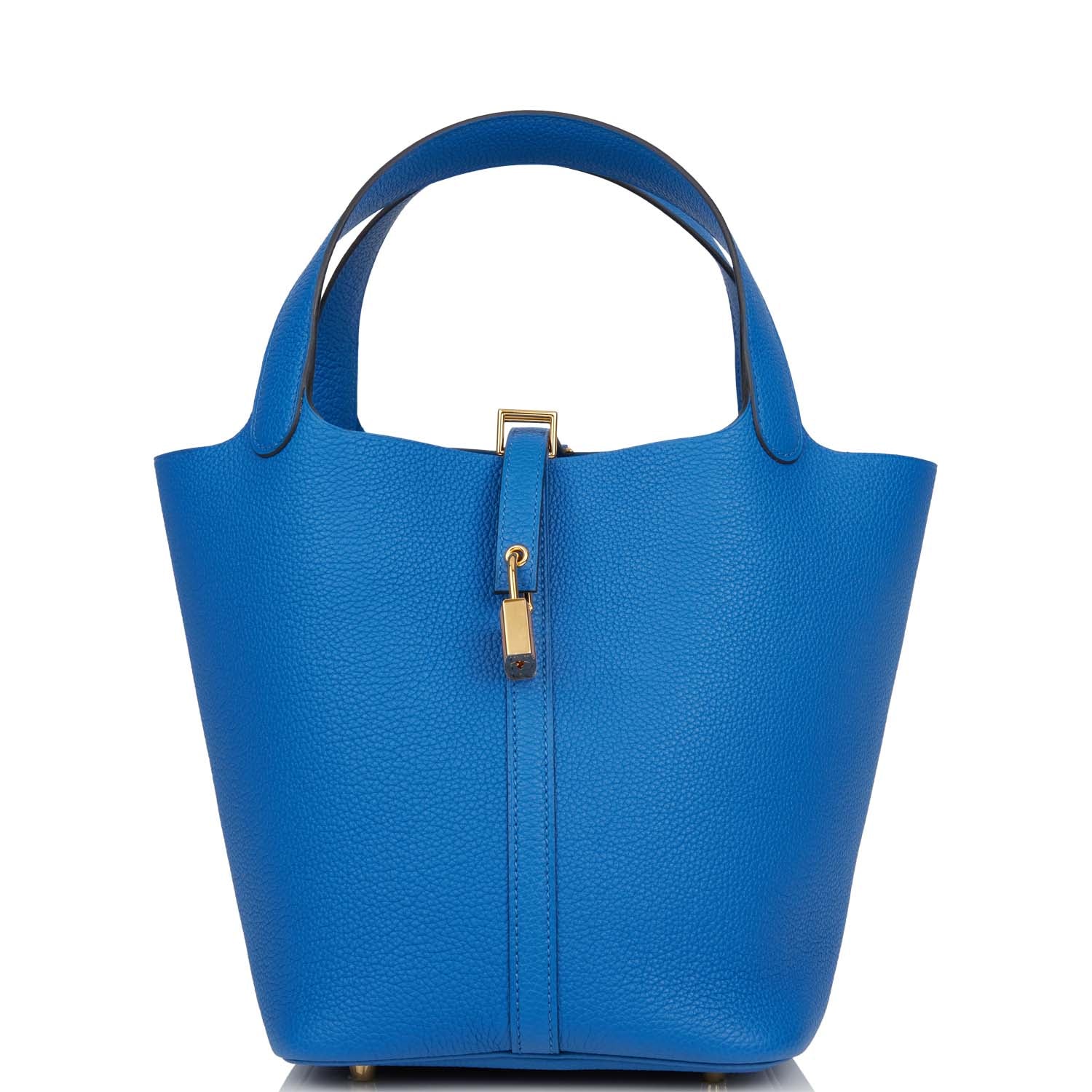 Hermes Picotin Lock Bleu France Clemence Hardware Handbag Gold Travel Bag Gold Hardware